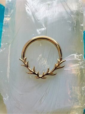 14K Solid Gold Antler Septum Hoop Ring